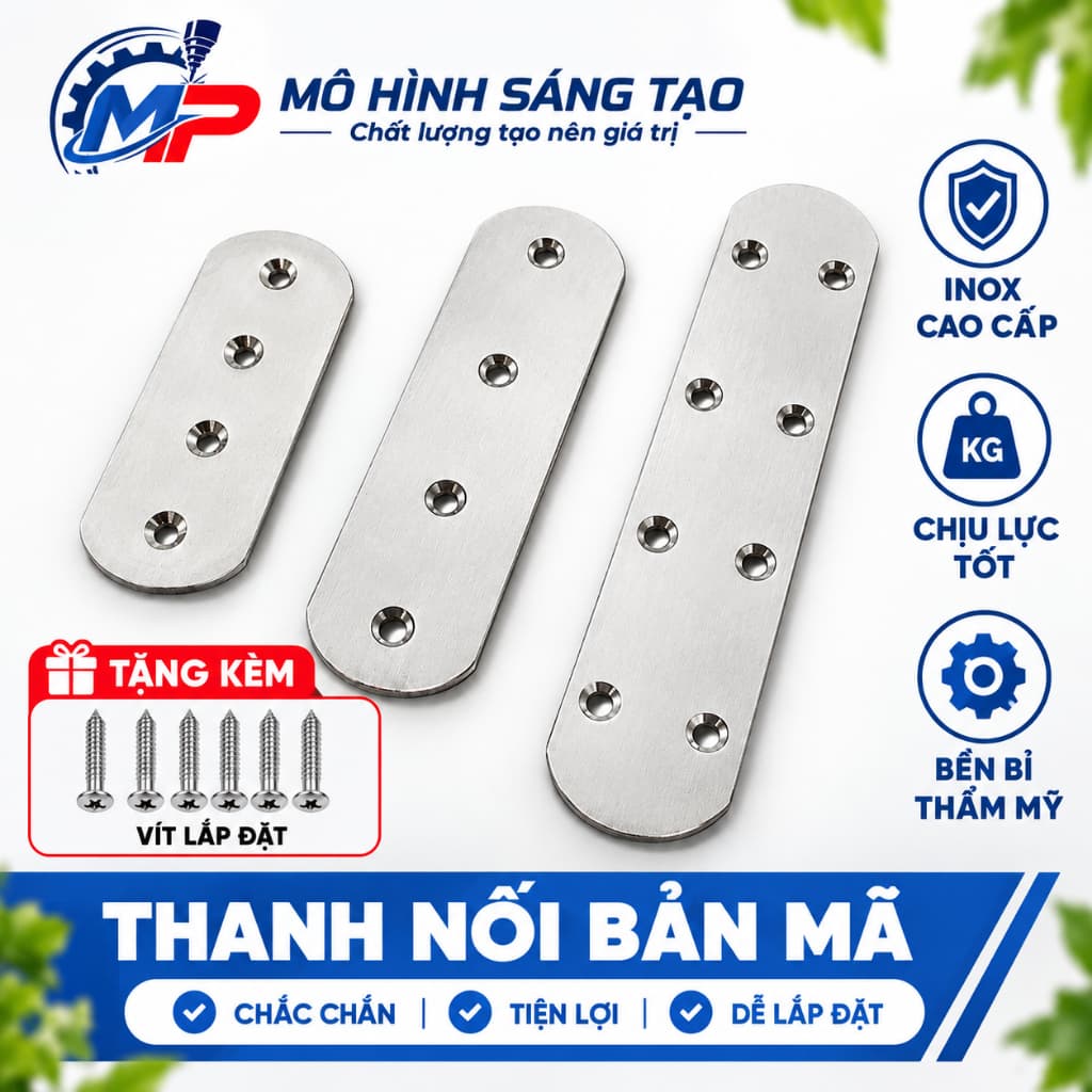 ( COMBO 5 Thanh) Thanh Nối Thẳng Inox Cao Cấp , Ke Nối Thẳng, Bản Mã Đỡ Khung Gỗ, Phụ Kiện Kim Khí, BL-08