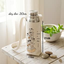 Túi đựng cốc giữ nhiệt, bình giữ nhiệt chất liệu Canvas mèo đáng yêu chống thấm nước tbinha1026 3