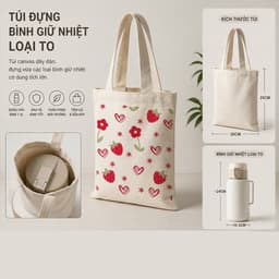Túi đựng cốc giữ nhiệt, bình giữ nhiệt chất liệu Canvas dâu tây chống thấm nước tbinha1028 2