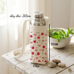 Túi đựng cốc giữ nhiệt, bình giữ nhiệt chất liệu Canvas dâu tây chống thấm nước tbinha1028 3