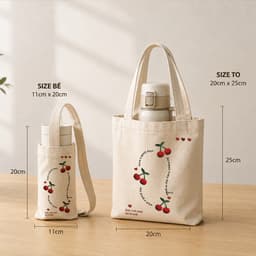 Túi đựng cốc giữ nhiệt, bình giữ nhiệt chất liệu Canvas Cherry đỏ chống thấm nước tbinha1028 1