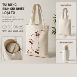 Túi đựng cốc giữ nhiệt, bình giữ nhiệt chất liệu Canvas Cherry đỏ chống thấm nước tbinha1028 2