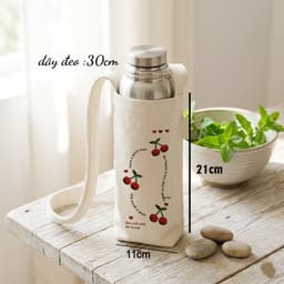 Túi đựng cốc giữ nhiệt, bình giữ nhiệt chất liệu Canvas Cherry đỏ chống thấm nước tbinha1028 3