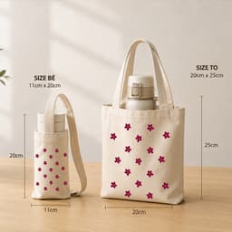 Túi đựng cốc giữ nhiệt, bình giữ nhiệt chất liệu Canvas hoa nhí chống thấm nước tbinha1029 1