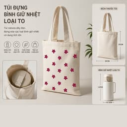 Túi đựng cốc giữ nhiệt, bình giữ nhiệt chất liệu Canvas hoa nhí chống thấm nước tbinha1029 2