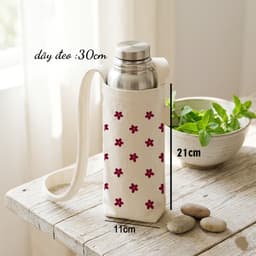 Túi đựng cốc giữ nhiệt, bình giữ nhiệt chất liệu Canvas hoa nhí chống thấm nước tbinha1029 3