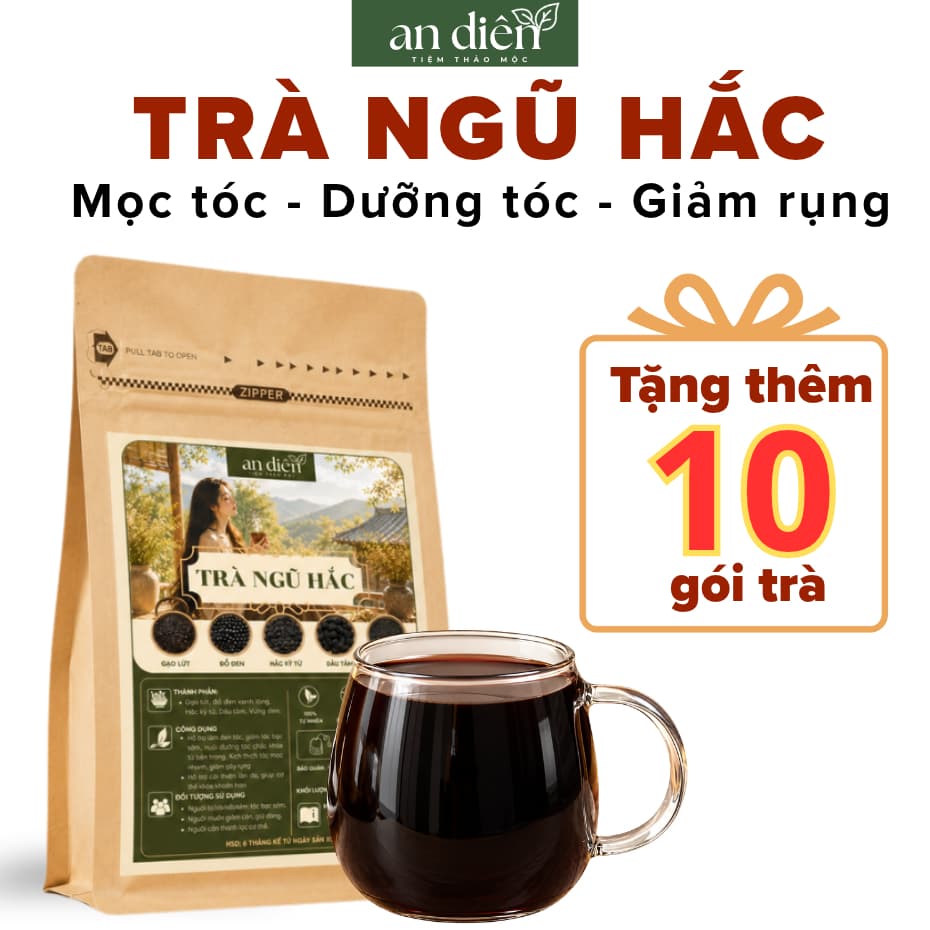 [TẶNG THÊM 10 GÓI] Trà ngũ hắc An Diên, hỗ trợ giảm bạc tóc, làm đen tóc, nuôi dưỡng chân tóc khoẻ hộp 30 gói