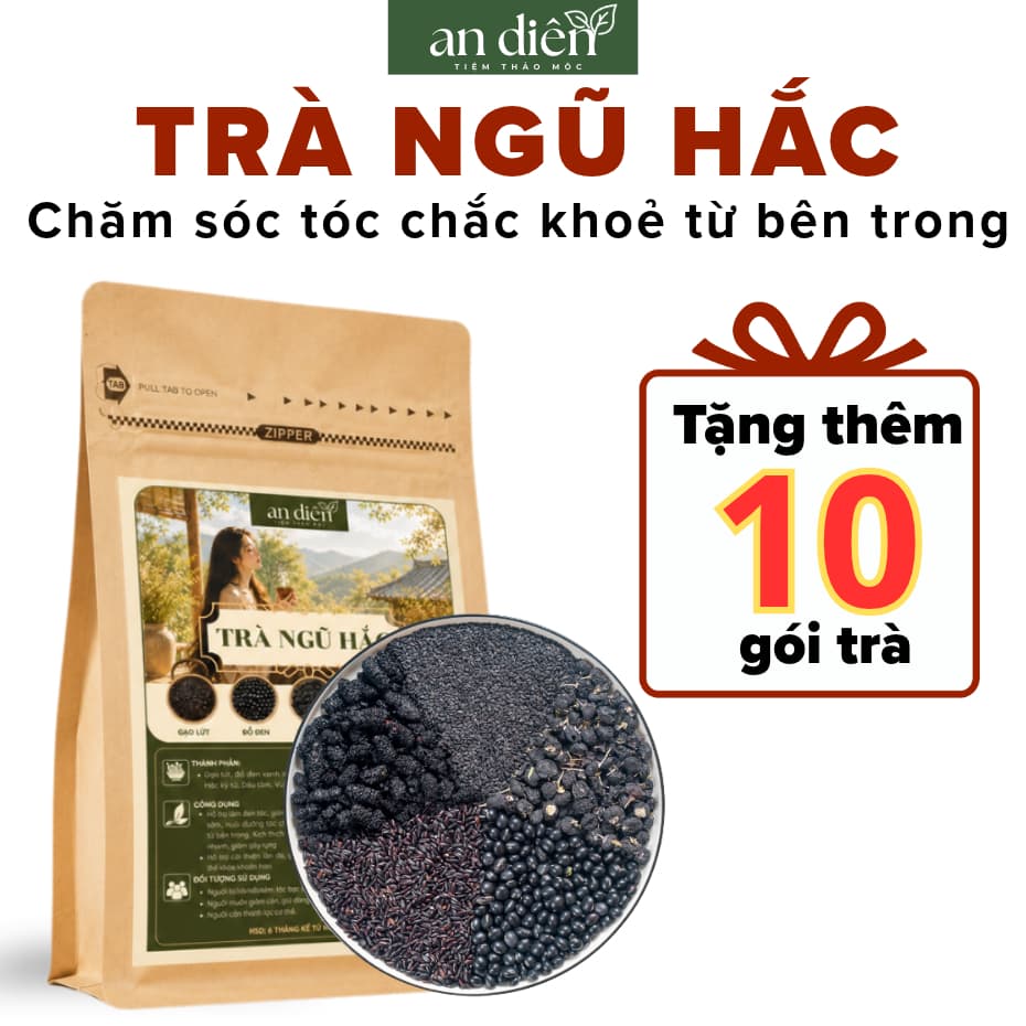 Trà ngũ hắc An Diên, trà thảo mộc hỗ trợ giảm rụng tóc, mọc tóc,  đen tóc, trà bổ khí huyết, mát gan