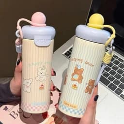 Bình Giữ Nhiệt 600ml Inox Có Ống Hút, Dây Đeo, Nắp Kín, Bình Nước Hoạt Hình Dễ Thương 8