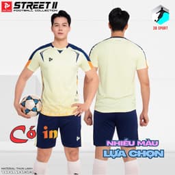 [Chính hãng JustPlay] [Nhận in tên số theo yêu cầu]Quần Áo Bóng Đá, Đồ Đá Banh Street II kem Vải thun lạnh cao cấp 1