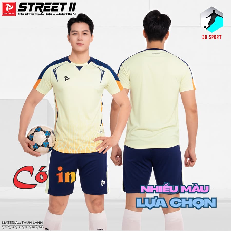 [Chính hãng JustPlay] [Nhận in tên số theo yêu cầu]Quần Áo Bóng Đá, Đồ Đá Banh Street II kem Vải thun lạnh cao cấp
