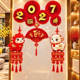 Bộ Đôi Dây Treo Trang Trí Tết 2027 Dán Cửa Hình Dê May Mắn, Phúc Lộc Tài, Câu Đối Chúc Mừng Năm Mới 4