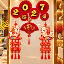 Bộ Đôi Dây Treo Trang Trí Tết 2027 Dán Cửa Hình Dê May Mắn, Phúc Lộc Tài, Câu Đối Chúc Mừng Năm Mới 6