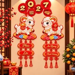 Bộ Đôi Dây Treo Trang Trí Tết 2027 Dán Cửa Hình Dê May Mắn, Phúc Lộc Tài, Câu Đối Chúc Mừng Năm Mới 8