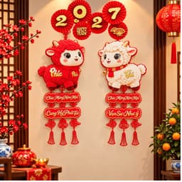 Bộ Đôi Dây Treo Trang Trí Tết 2027 Dán Cửa Hình Dê May Mắn, Phúc Lộc Tài, Câu Đối Chúc Mừng Năm Mới 7