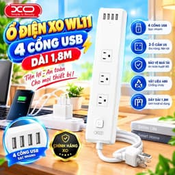 Ổ Cắm Điện XO Việt Nam WL11 – 3 Ổ AC, 4 Cổng USB Sạc Nhanh,1.8m | XO WL11 3