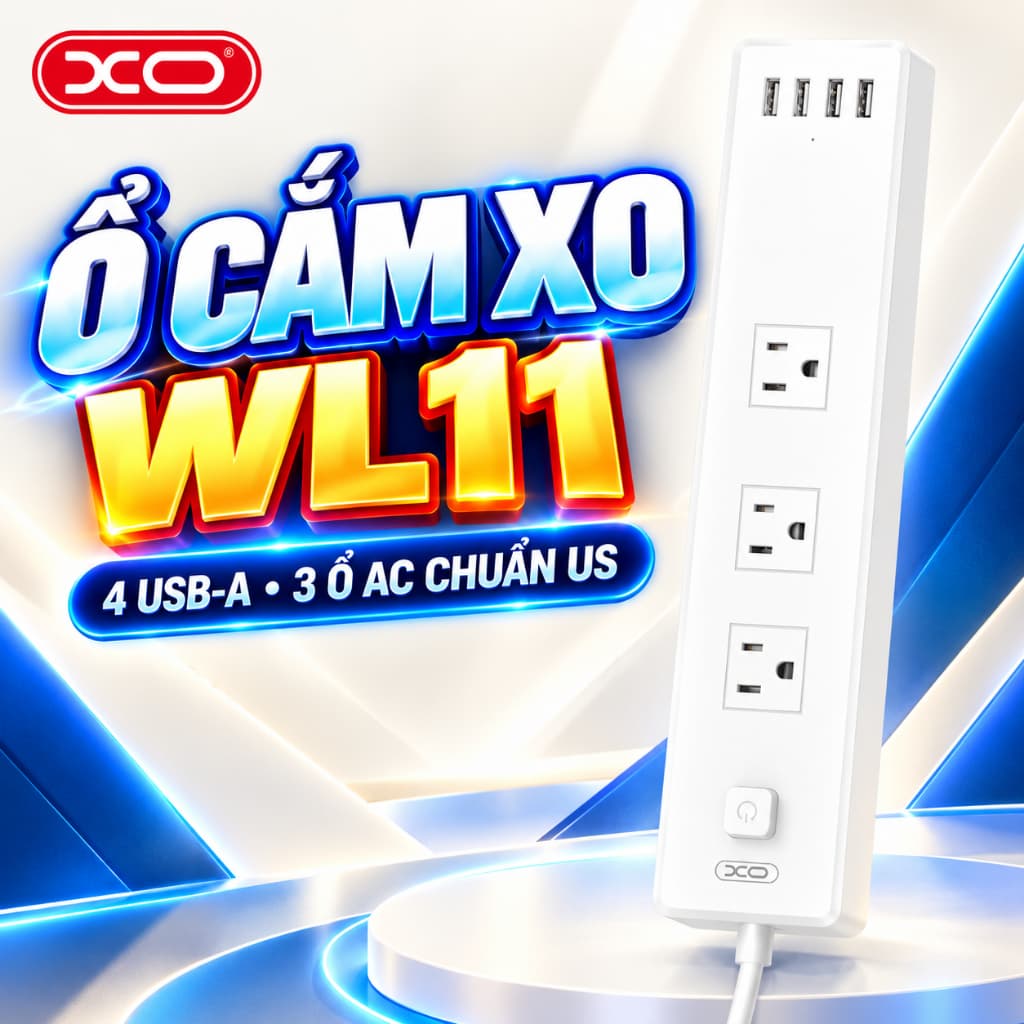 Ổ Cắm Điện XO Việt Nam WL11 – 3 Ổ AC, 4 Cổng USB Sạc Nhanh,1.8m | XO WL11