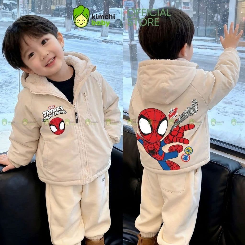 [12-37KG] Áo Khoác Lót Lông Cao Cấp Cho Bé Trai KIMCHIBABY Cản Gió Trượt Nước Giữ Ấm Cực Tốt Họa Tiết Siêu Nhân AK602