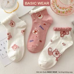 Set 5 Đôi Tất Vớ Nữ Họa Tiết Gấu Hồng Cổ Bèo Dễ Thương Phong Cách Hàn tt23 8