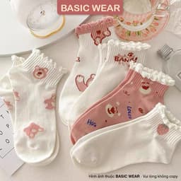 Set 5 Đôi Tất Vớ Nữ Họa Tiết Gấu Hồng Cổ Bèo Dễ Thương Phong Cách Hàn tt23 3