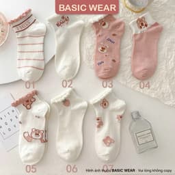 Set 5 Đôi Tất Vớ Nữ Họa Tiết Gấu Hồng Cổ Bèo Dễ Thương Phong Cách Hàn tt23 7