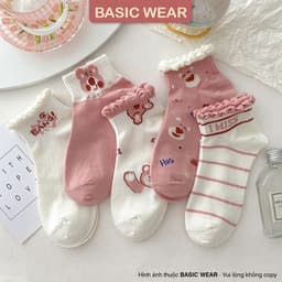 Set 5 Đôi Tất Vớ Nữ Họa Tiết Gấu Hồng Cổ Bèo Dễ Thương Phong Cách Hàn tt23 2