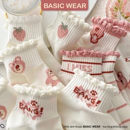 Set 5 Đôi Tất Vớ Nữ Họa Tiết Gấu Hồng Cổ Bèo Dễ Thương Phong Cách Hàn tt23 4