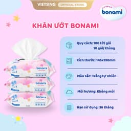 [HÀNG MỚI VỀ] Khăn Ướt Bonami Gói 100 Tờ KHÔNG MÙI Chính Hãng, Êm Ái, An Toàn Cho Làn Da Bé 4