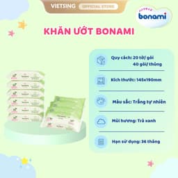 [HÀNG MỚI VỀ] Khăn Ướt Bonami Gói 20 Tờ Mùi Hương Trà Xanh Chính Hãng, Tươi Mát, Dễ Chịu, An Toàn Cho Làn Da Bé 2