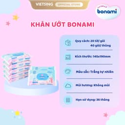 [HÀNG MỚI VỀ] Khăn Ướt Bonami Gói 20 Tờ KHÔNG MÙI Chính Hãng, Êm Ái, An Toàn Cho Làn Da Bé 2