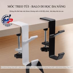 Móc Treo Đồ Kẹp Bàn Không Cần Khoan, Móc Treo Balo Túi Xách Cạnh Bàn Học Bàn Làm Việc, Màu Đen Trắng 5