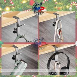 Móc Treo Đồ Kẹp Bàn Không Cần Khoan, Móc Treo Balo Túi Xách Cạnh Bàn Học Bàn Làm Việc, Màu Đen Trắng 2