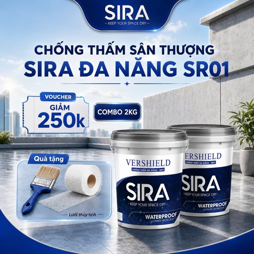 [Combo 2kg] Sơn Chống Thấm SIRA SR01 Cao Cấp – Chống Thấm Tường, Sân Thượng, Mái Nhà, Máng Xối
