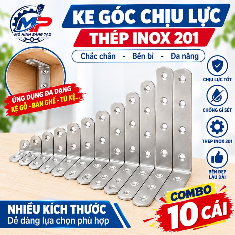Ke Góc Chữ L Inox 201 Nhiều Kích Thước, Ke Góc Vuông Liên Kết Gỗ, Bản Mã Kim Loại Bắt Vít Gia Cố Kệ Tủ Bàn Ghế KEGOC-01