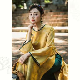 [ Tặng Quần ] Áo Dài Lụa Kim Xuyến, Thiết Kế Thanh Lịch, Lụa Cao Cấp By LYNS - LADL26025Y 4