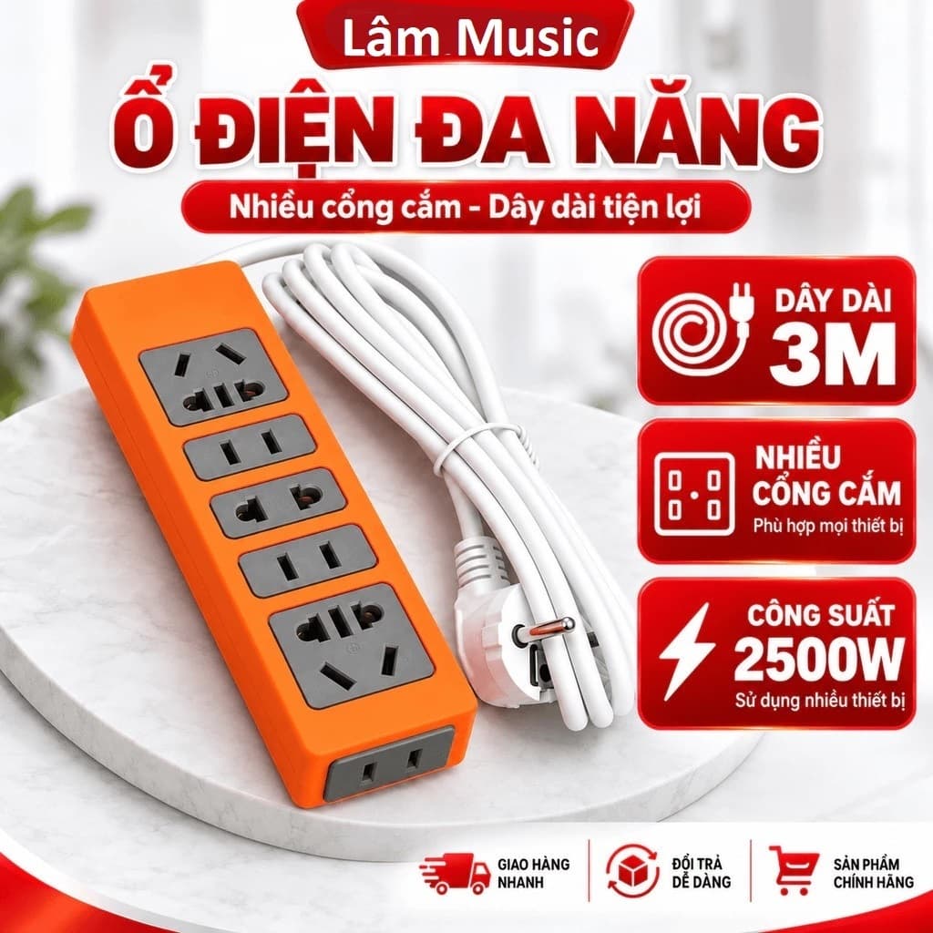 Ổ Điện Đa Năng 8 lỗ Cắm 2 Chấu KD8