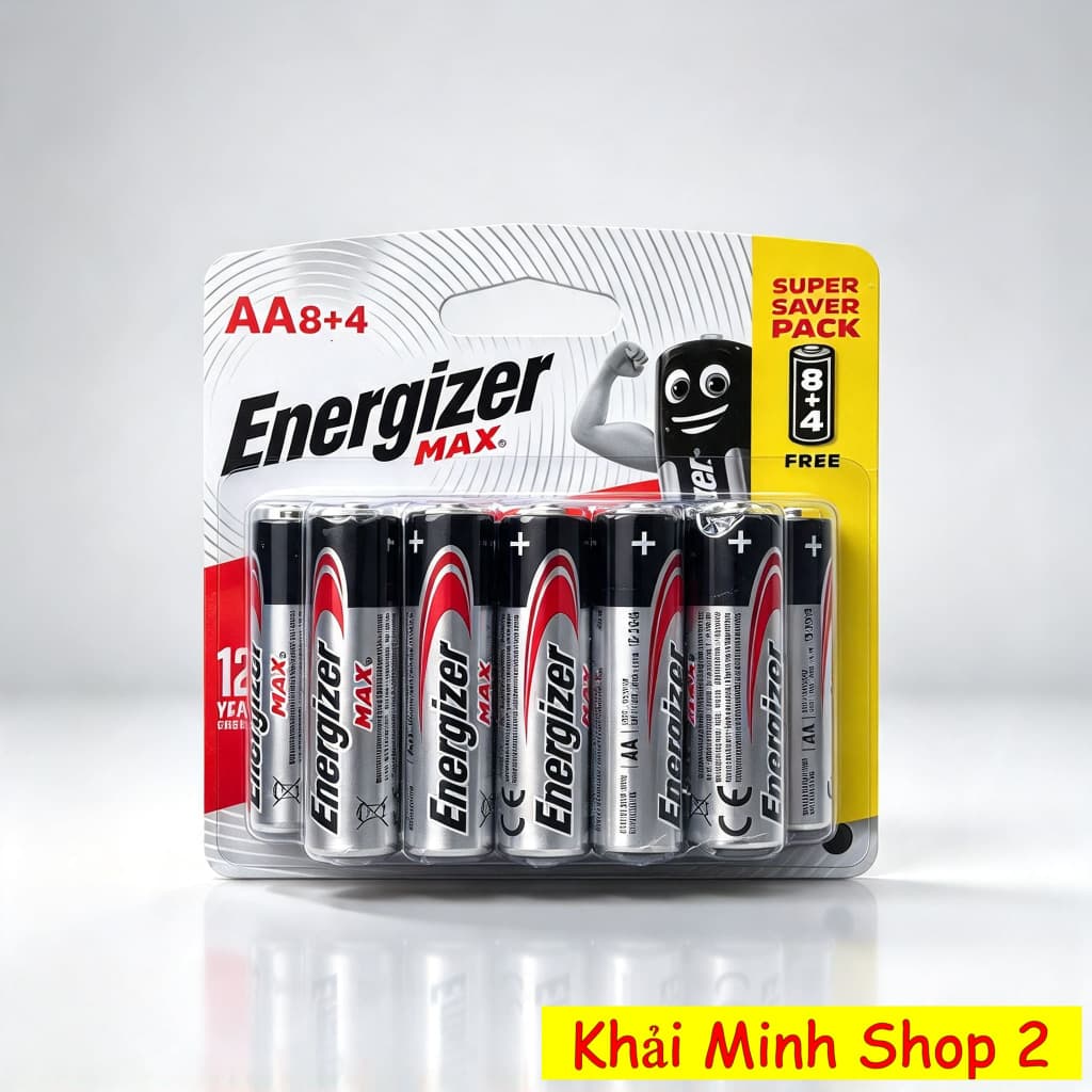 Pin AA Energizer Max E91 1.5V BP8+4 (12 Viên – 8 Tặng 4) – Pin Kiềm Chính Hãng