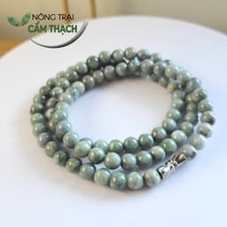 [Nông Trại Cẩm Thạch] Chuỗi Quấn Tay Ngọc Cẩm Thạch Phỉ Thúy Màu Xám Nền Xanh Dầu Tự Nhiên Type A kèm kiểm định, hạt 5.8 2