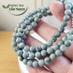 [Nông Trại Cẩm Thạch] Chuỗi Quấn Tay Ngọc Cẩm Thạch Phỉ Thúy Màu Xám Nền Xanh Dầu Tự Nhiên Type A kèm kiểm định, hạt 5.8 4