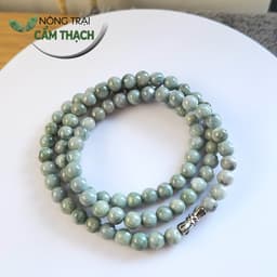 [Nông Trại Cẩm Thạch] Chuỗi Quấn Tay Ngọc Cẩm Thạch Phỉ Thúy Màu Xám Nền Xanh Dầu Tự Nhiên Type A kèm kiểm định, hạt 5.8 3