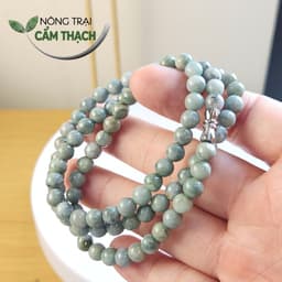 [Nông Trại Cẩm Thạch] Chuỗi Quấn Tay Ngọc Cẩm Thạch Phỉ Thúy Màu Xám Nền Xanh Dầu Tự Nhiên Type A kèm kiểm định, hạt 5.8 1