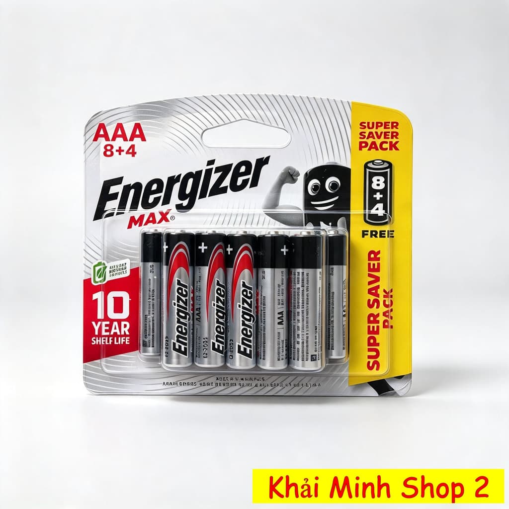Pin AAA Energizer Max E92 1.5V BP8+4 (12 Viên – 8 Tặng 4) – Pin Kiềm Chính Hãng