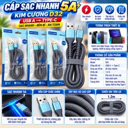 Cáp sạc nhanh 5A Kim Cương D32 A-L USB ra Lightning/ A-C Type-c. NL 2