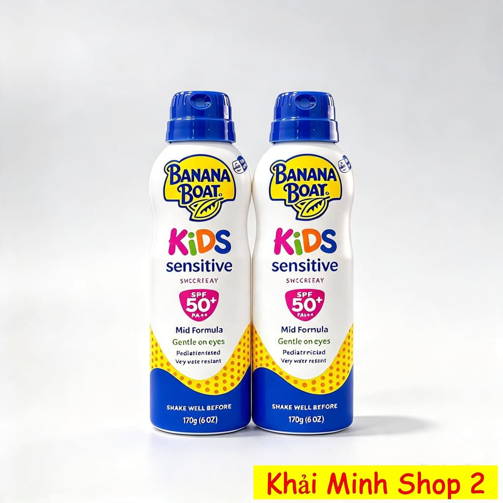 Combo 2 Chai Xịt Chống Nắng Banana Boat Kids SPF 50 170g Cho Bé – Chống Nước, Chính Hãng Mỹ