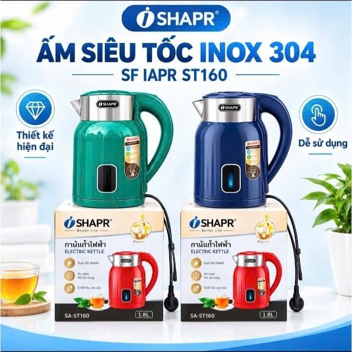 Ấm Siêu Tốc Giữ Nhiệt SFIAPRT ST160 Dung Tích 2.5L (Thực Tế 1.8L) Inox 304 Tự Động Ngắt Khi Sôi .2 lớp cách nhiệt