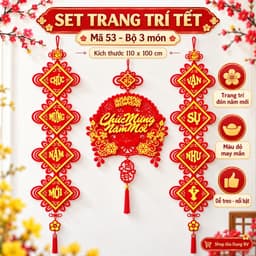 Decor Tết 2027 Set 3 Món Trang Trí Nhà Ở, Nhà Hàng, Cửa Hàng, Dây Treo Câu Đối, Mành Chữ Tết + TẶNG MÓC TREO 8