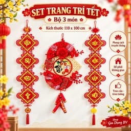 Decor Tết 2027 Set 3 Món Trang Trí Nhà Ở, Nhà Hàng, Cửa Hàng, Dây Treo Câu Đối, Mành Chữ Tết + TẶNG MÓC TREO 4