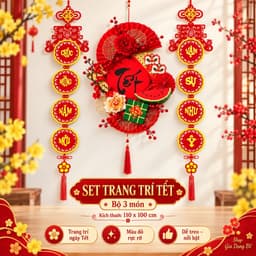 Decor Tết 2027 Set 3 Món Trang Trí Nhà Ở, Nhà Hàng, Cửa Hàng, Dây Treo Câu Đối, Mành Chữ Tết + TẶNG MÓC TREO 2