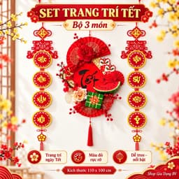 Decor Tết 2027 Set 3 Món Trang Trí Nhà Ở, Nhà Hàng, Cửa Hàng, Dây Treo Câu Đối, Mành Chữ Tết + TẶNG MÓC TREO 5