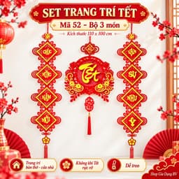 Decor Tết 2027 Set 3 Món Trang Trí Nhà Ở, Nhà Hàng, Cửa Hàng, Dây Treo Câu Đối, Mành Chữ Tết + TẶNG MÓC TREO 9
